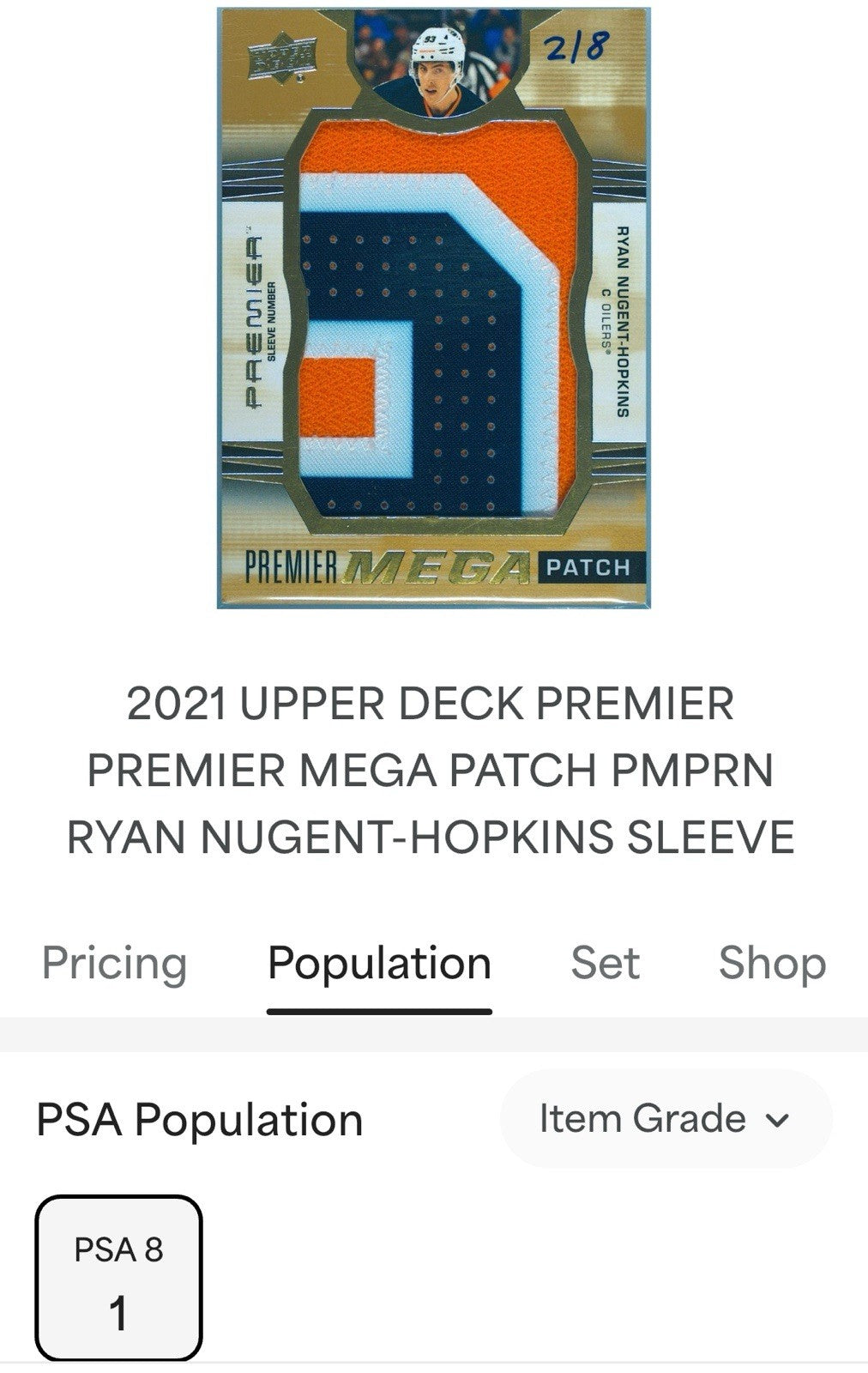 2021 UD PREMIER RYAN NUGENT-HOPKINS MEGA PATCH-SLEEVE NUMBERS PSA 8! POP 1 💥2/8