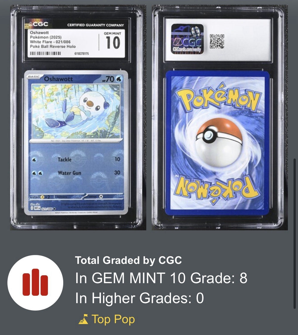 💦 Oshawott PokeBall 021/086 White Flare Holo GRADE 10 LOW TOP POP~SHOOT OFFER💨