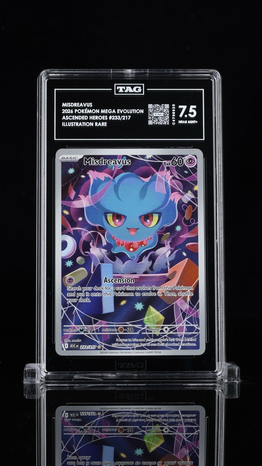 ⚠️ Misdreavus #233 Pokemon Ascended Heroes~TAG GRADE 7.5~FAST SHIP SHOOT OFFER