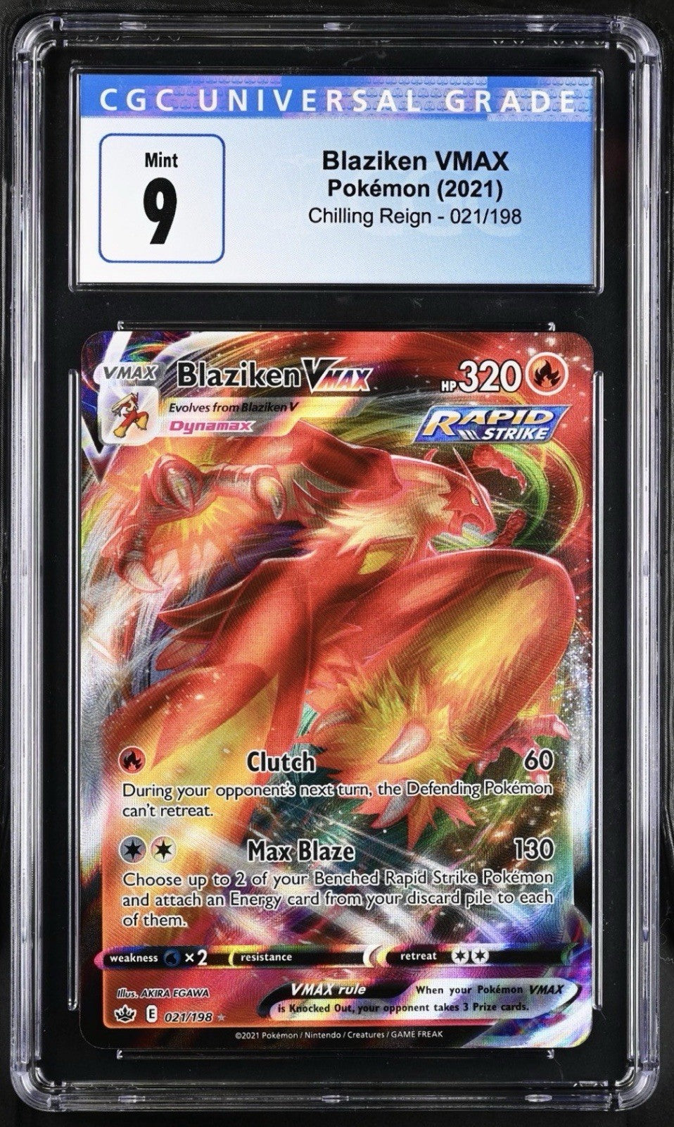 ‼️Pokemon Blaziken VMAX 021/198 Chilling Reign GRADE 9! FAST SHIP~SHOOT OFFER💨