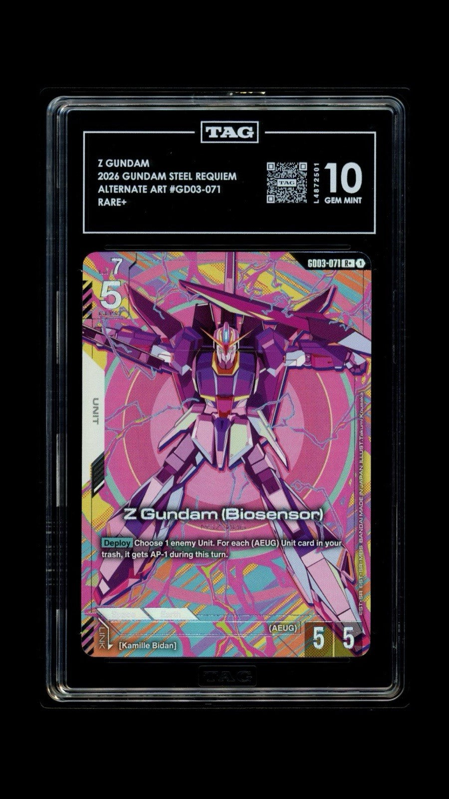 ‼️ Z GUNDAM 2026 STEEL REQUIEM ALTERNATE ART #GD03-071 RARE+ TAG GRADE 10!💨