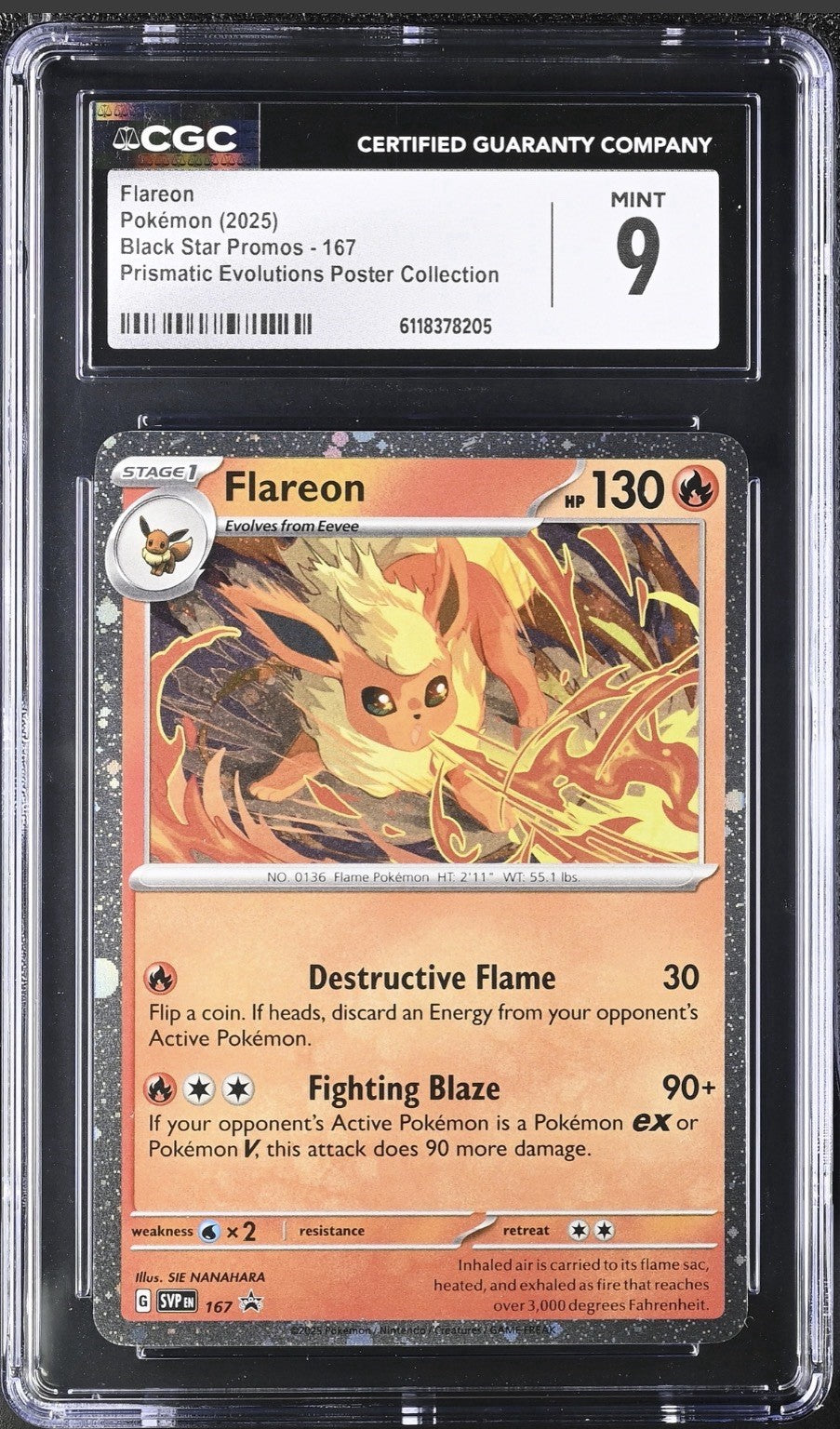 🔥 Flareon 167 Cosmos Holo Scarlet & Violet Promo GRADE 9! FAST SHIP SHOOT OFFER