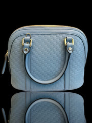 🌀 RARE NEW W/ TAGS GUCCI Baby Blue Microguccissima Leather Top Handle Bag💨