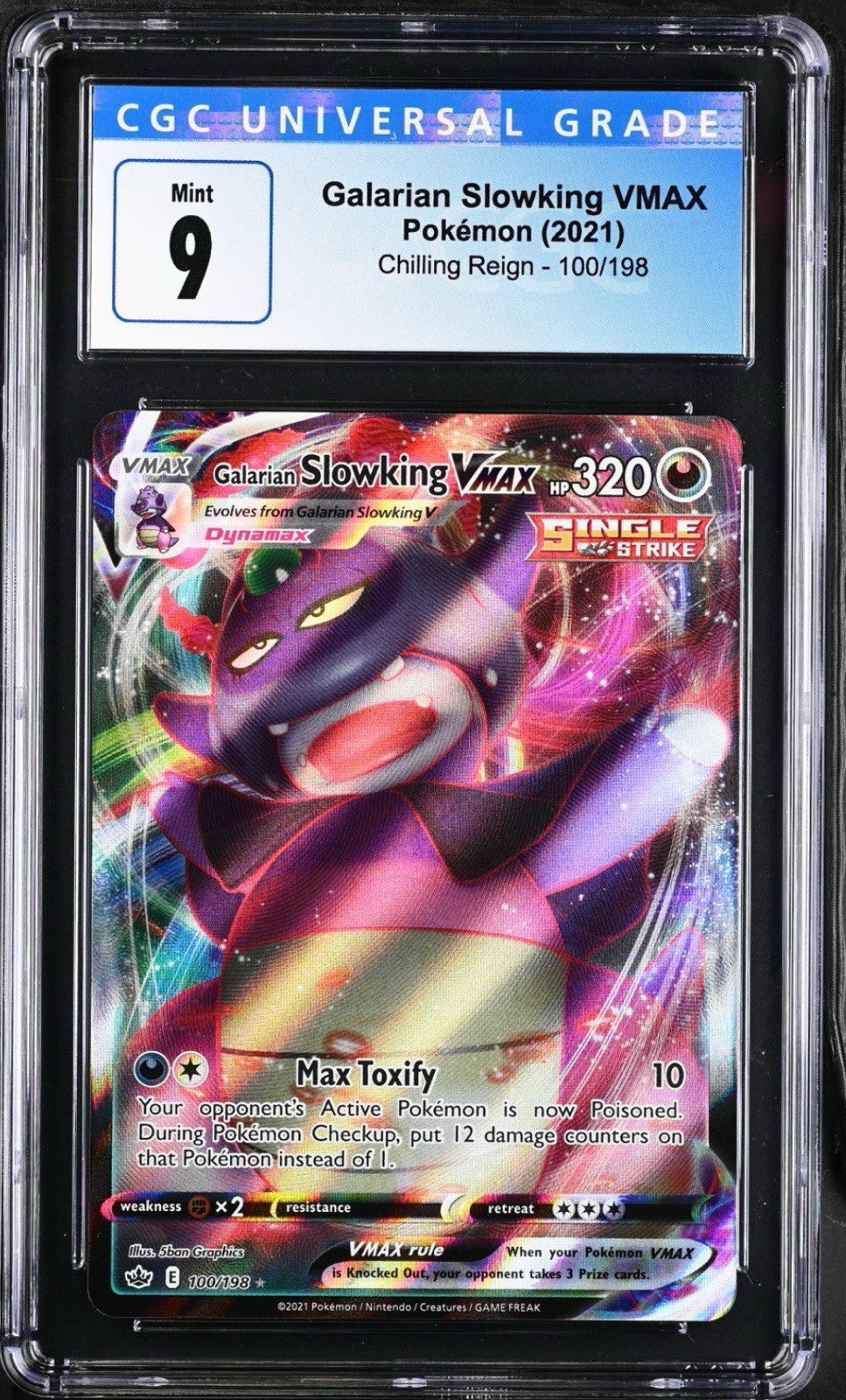 ‼️Galarian Slowking VMAX 100/198: Sword & Shield Chilling Reign Holo GRADE 9!💨