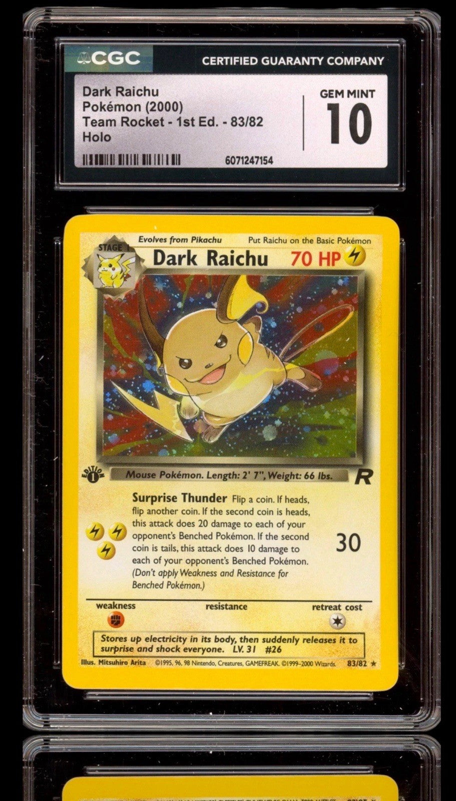 💎 Pokemon Dark Raichu 83/82 Team Rocket 1ST EDITION GRADE 10! SAME DAY SHIP💨