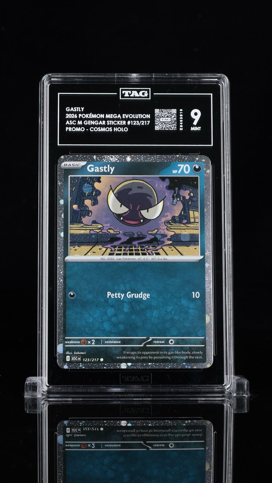 😈 Gastly Cosmos Holo Promo 123/217~ TAG GRADE 9! FAST SHIP SHOOT OFFER!💨
