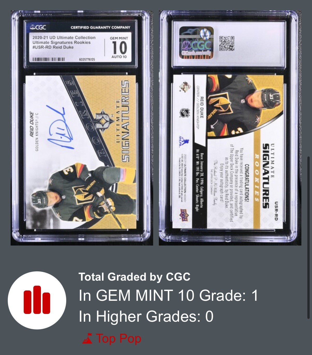 ‼️2020-21 UD Ultimate Collection Signature Rookies Reid Duke GRADE 10!💨 POP 1!