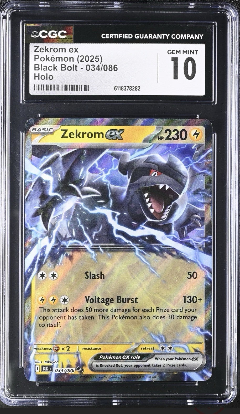 ‼️Pokemon Zekrom ex 034 Black Bolt Holo GRADE 10! SAME DAY SHIP~SHOOT OFFER💨