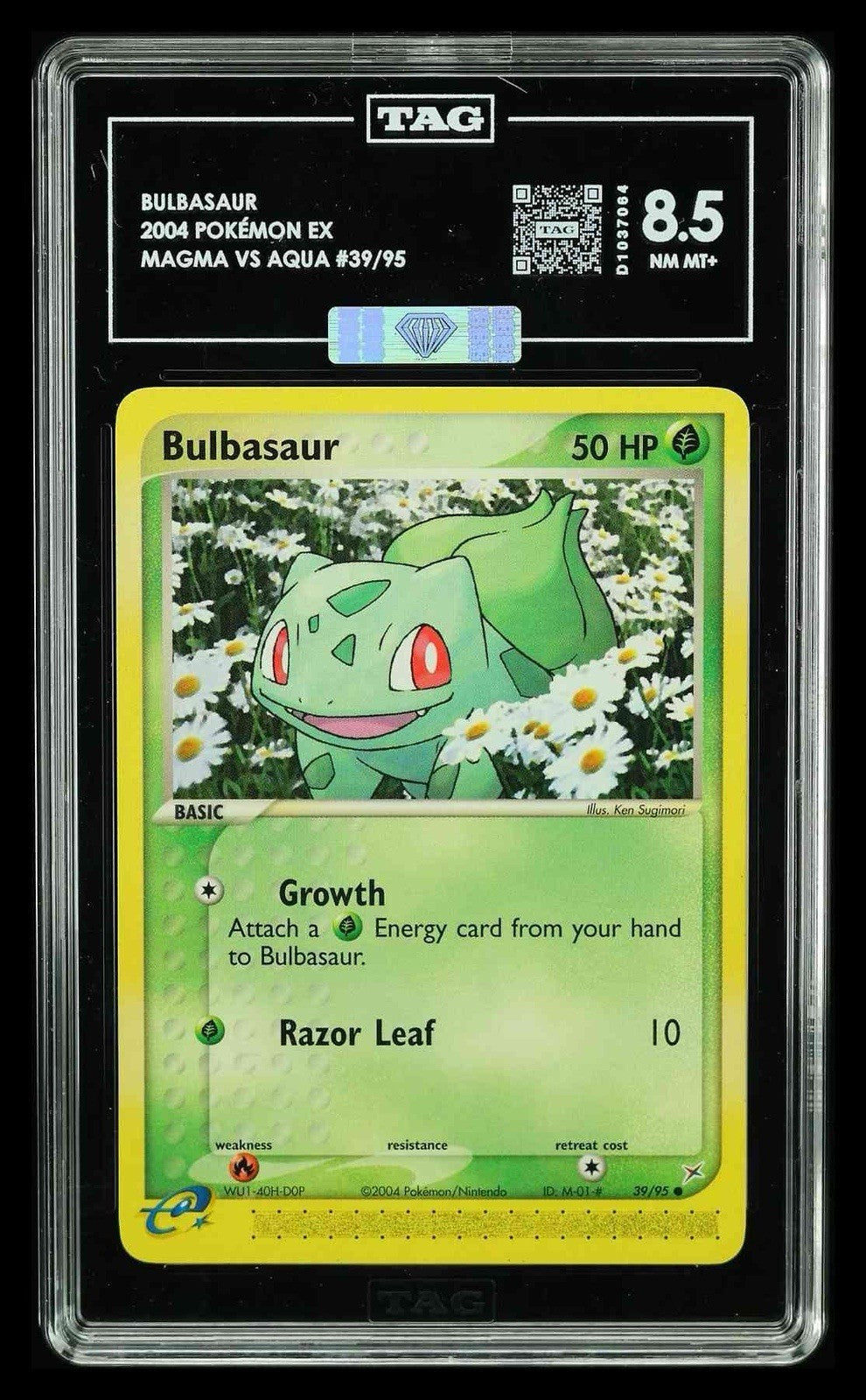 ⚠️ BULBASAUR 2004 POKEMON EX MAGMA VS AQUA #39~TAG 8.5~ SILVER DIAMOND MBA 💎