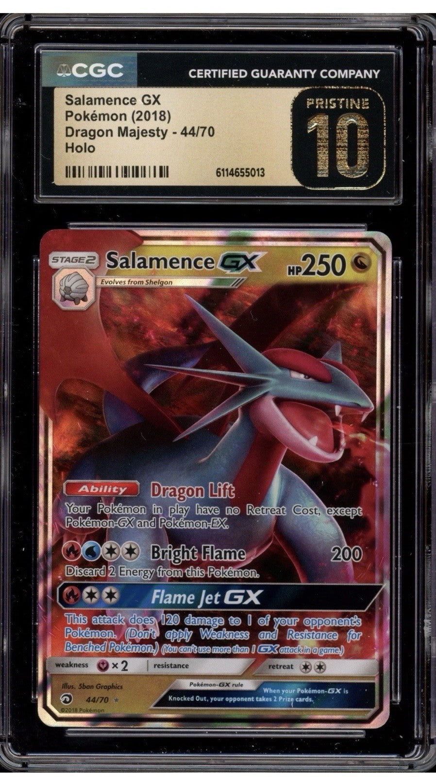 🔥 Salamence GX 44/70 Dragon Majesty  GRADE 10 PRISTINE GOLD LABEL TOP POP 💎