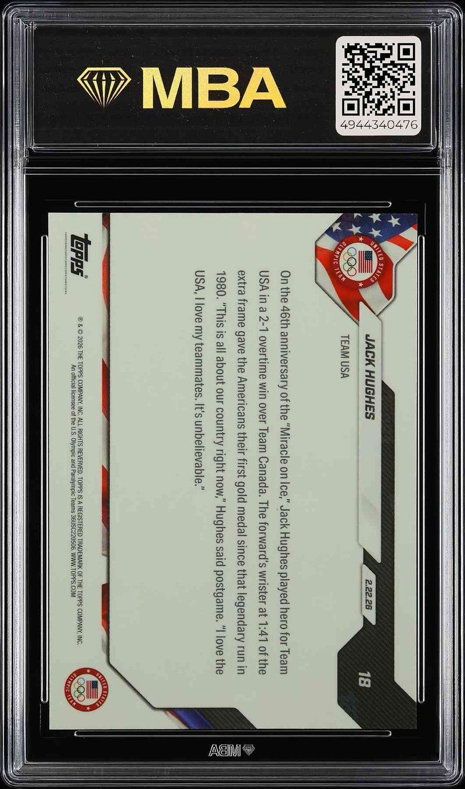 💎 2026 Topps Now Olympic Games - Jack Hughes #18 MBA GRADE 9! SHOOT OFFER💨