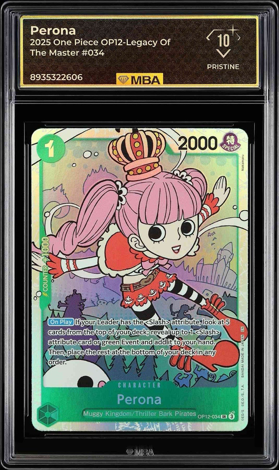 ⚠️ Perona OP12-034 Legacy of the Master Foil~MBA PRISTINE 10 BLACK LABEL POP 1💨