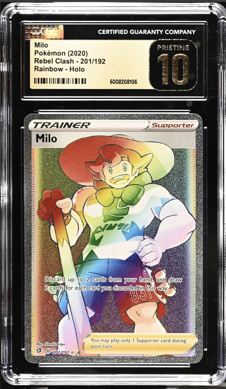 ‼️ Pokemon Milo Secret 201/192 Rebel Clash Holo GRADE 10 PRISTINE GOLD LABEL!💨
