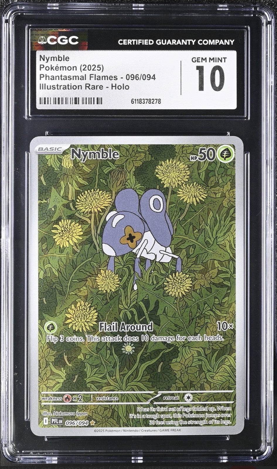 🔥Pokemon Nymble 096 Phantasmal Flames Holo GRADE 10! FAST SHIP SHOOT OFFER💨
