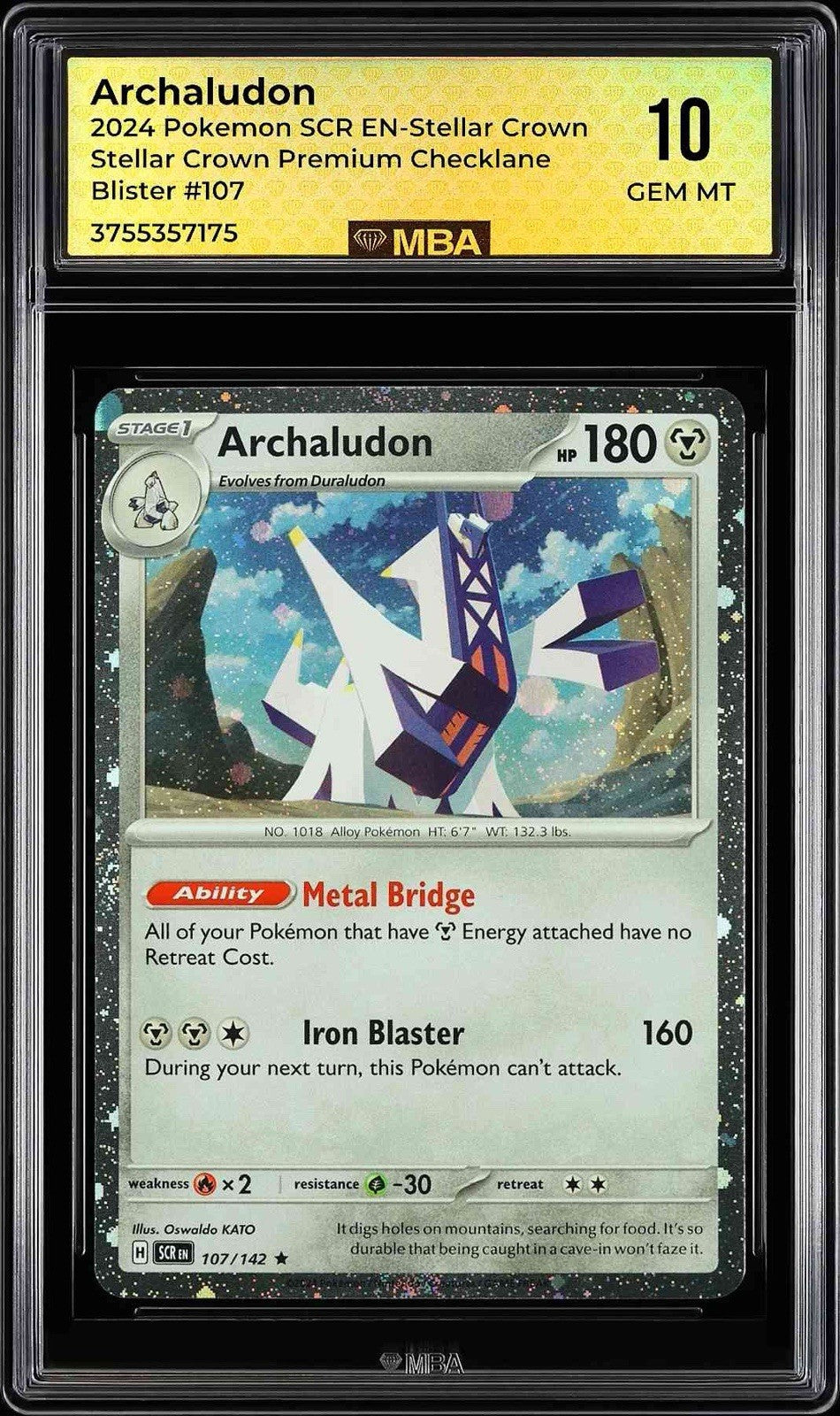 ⚠️Archaludon Pokemon Cosmos Holo #107~ MBA GRADE 10 POP 1~ FAST SHIP SHOOT OFFER