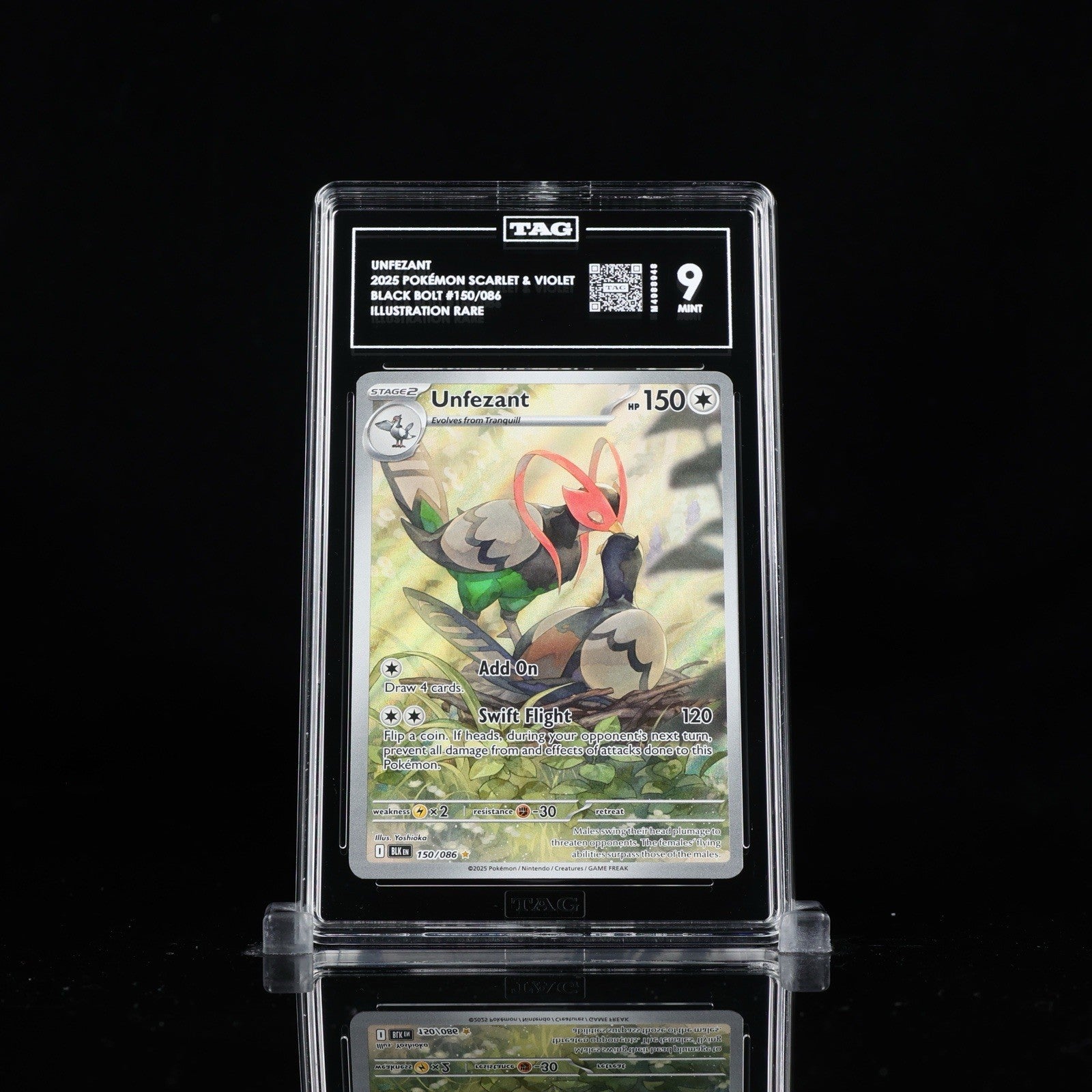‼️Pokemon Unfezant 150/086: Black Bolt Holo GRADE 9! FAST SHIPPING~SHOOT OFFER💨