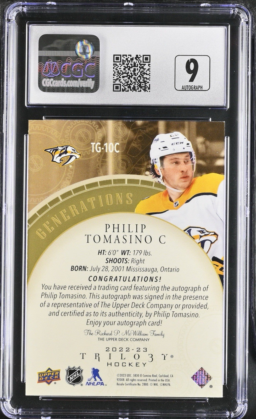 ‼️2022-23 UD Trilogy Generations AUTO #TG-10C Philip Tomasino~POP 1💨 02/10