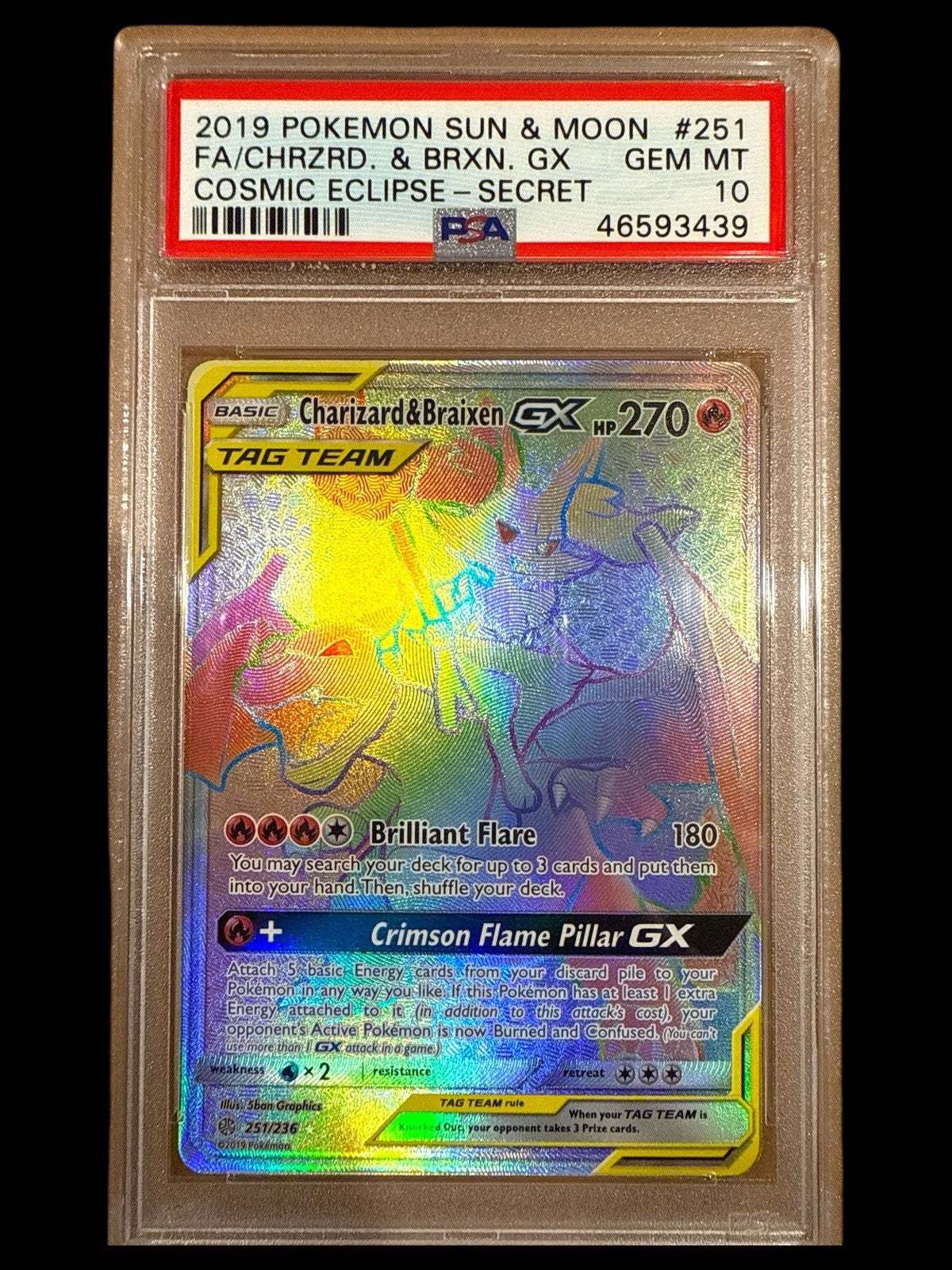 ‼️Charizard & Braixen GX #251 Pokemon Cosmic Eclipse PSA GRADE 10! SHIPS FAST💨