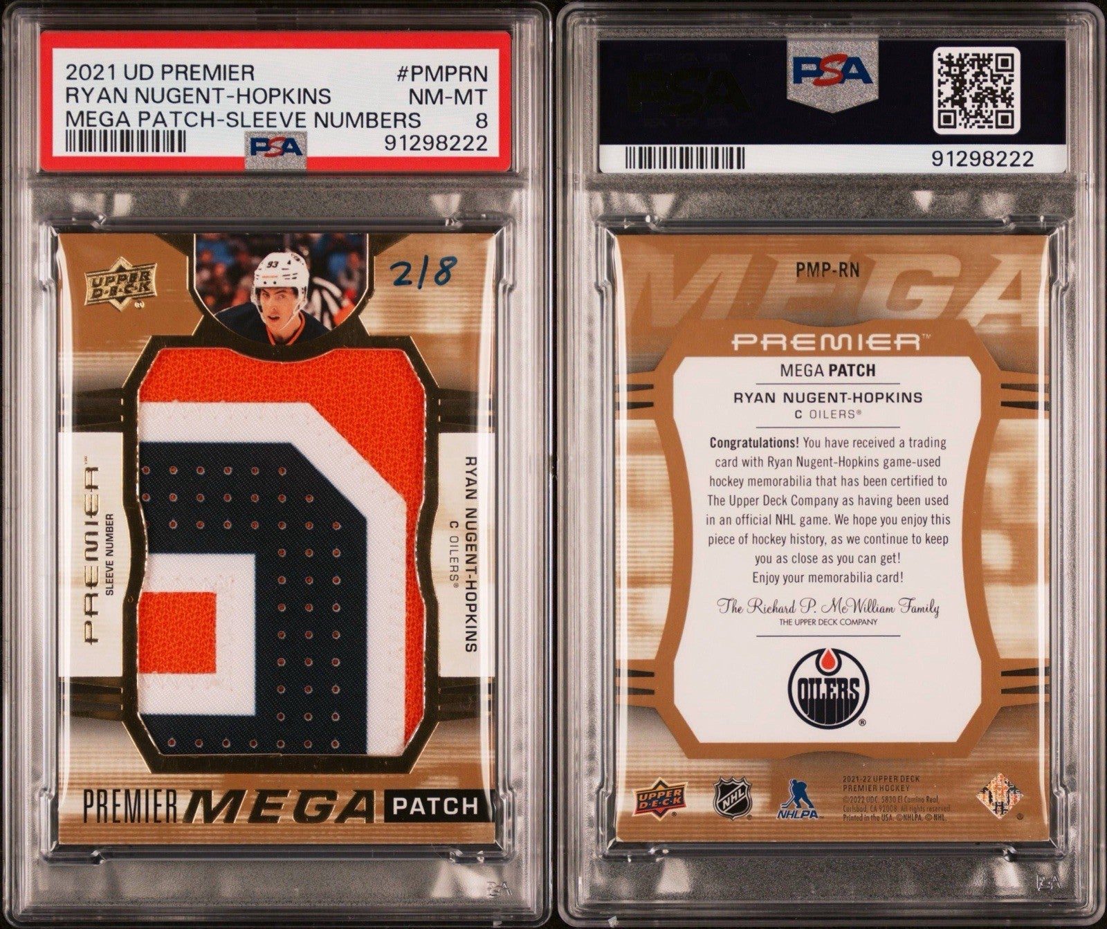 2021 UD PREMIER RYAN NUGENT-HOPKINS MEGA PATCH-SLEEVE NUMBERS PSA 8! POP 1 💥2/8