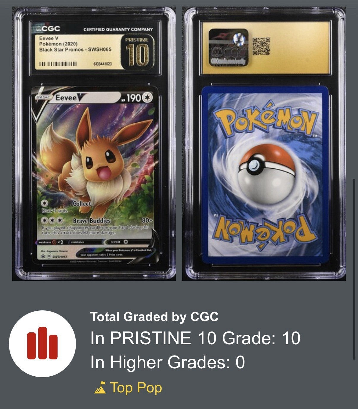 ‼️Eevee V SWSH065 Sword & Shield Promo Holo GRADE 10 PRISTINE GOLD LABEL TOP POP