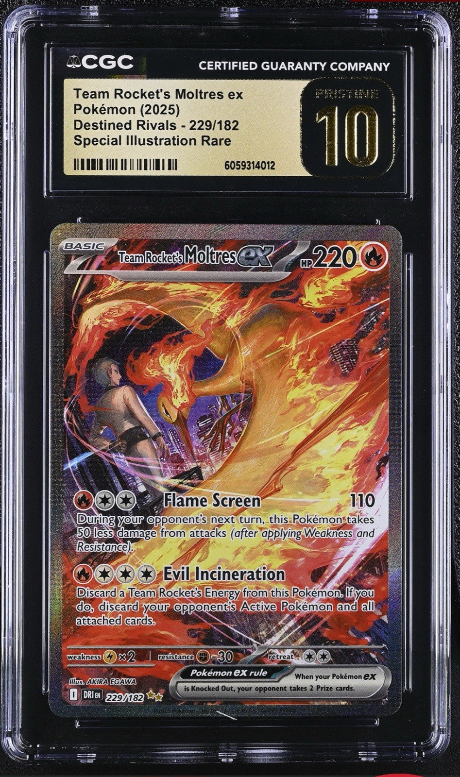 ‼️CGC 10 Pristine GOLD LABEL Team Rocket MOLTRES SIR Destined Rivals #239/182💨