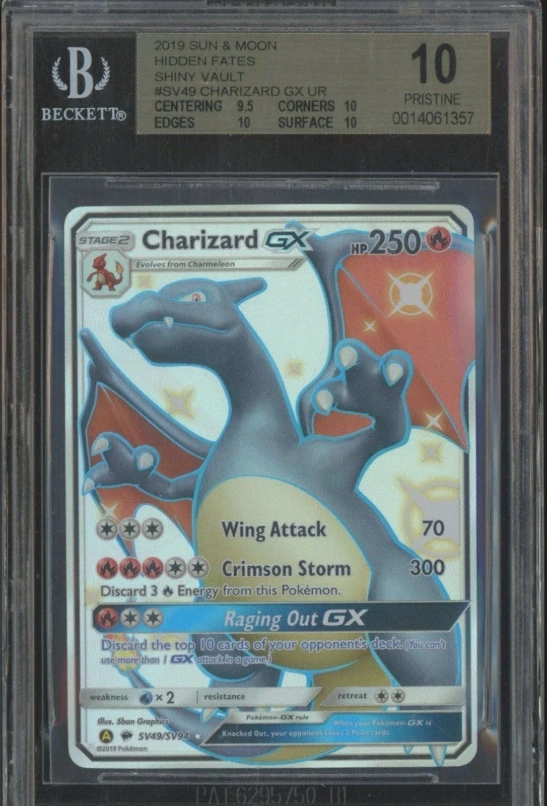 2019 Pokémon Sun & Moon Hidden Fates Shiny Charizard GX #SV49 BGS 10 PRISTINE 🔥