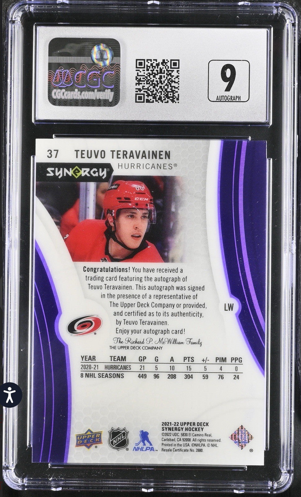 ‼️2021-22 Upper Deck Synergy~Auto Purple #37 Teuvo Teravainen GRADED SHOOT OFFER