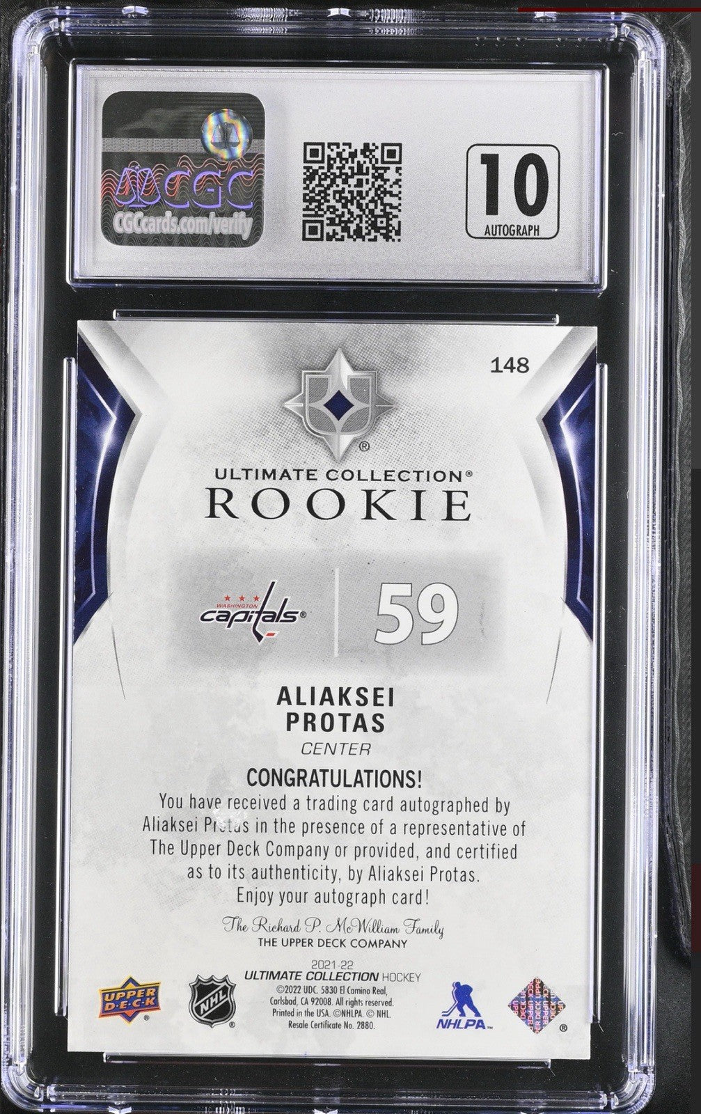 ‼️2021-22 UD Ultimate Collection Rookies Aliaksei Protas~GRADE 9~AUTO 10~POP 1💨