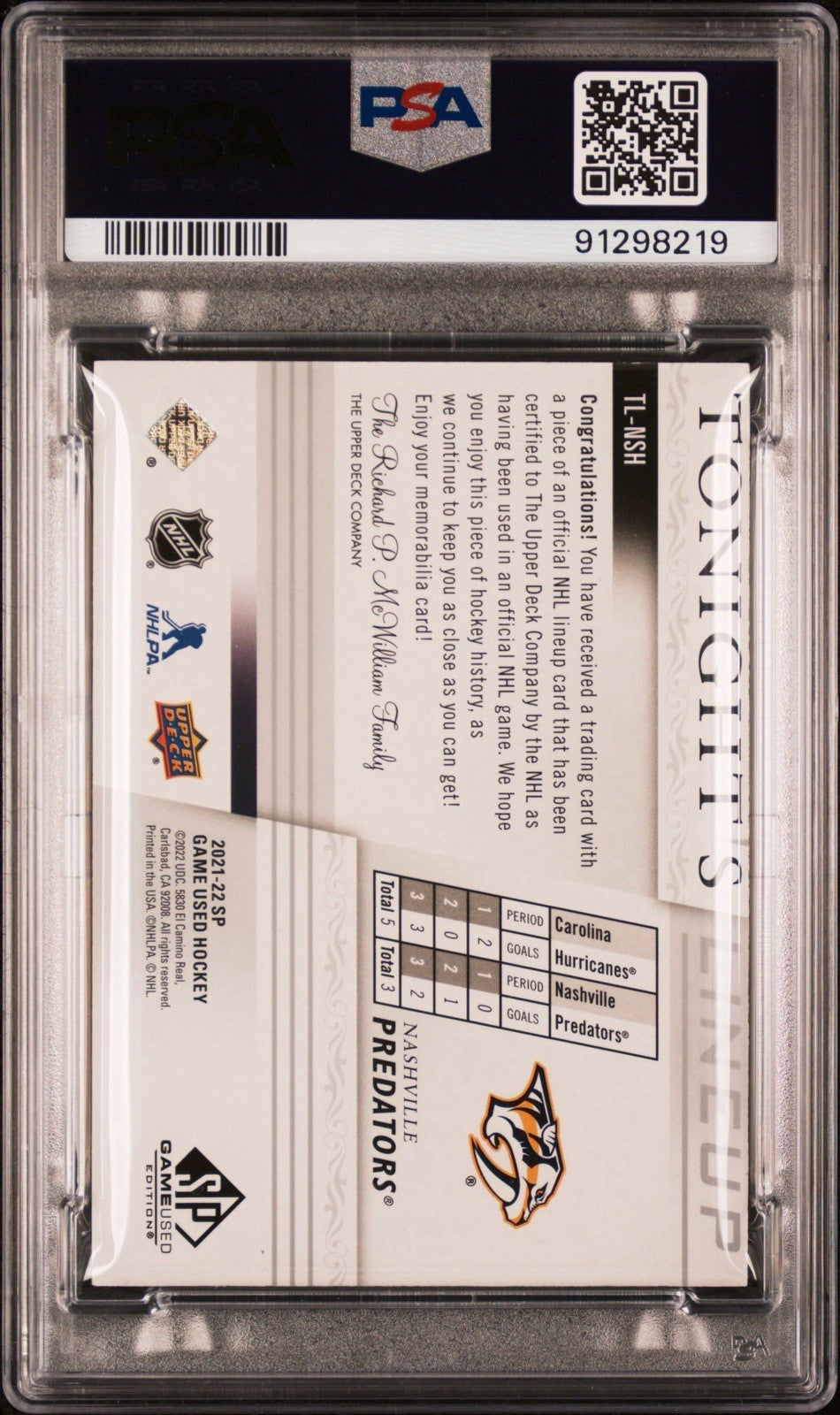 ‼️2021-22 UD SP Game Used - Tonight's Lineup Craig Smith~ 1 OF 1 ~ GRADE 10!💨