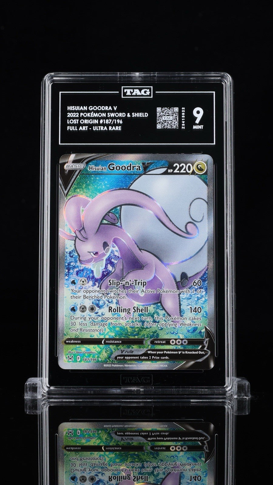 ⚠️2022 Pokemon Lost Origin #187 Hisuian Goodra V~ TAG GRADE 9~ SHOOT OFFER💨