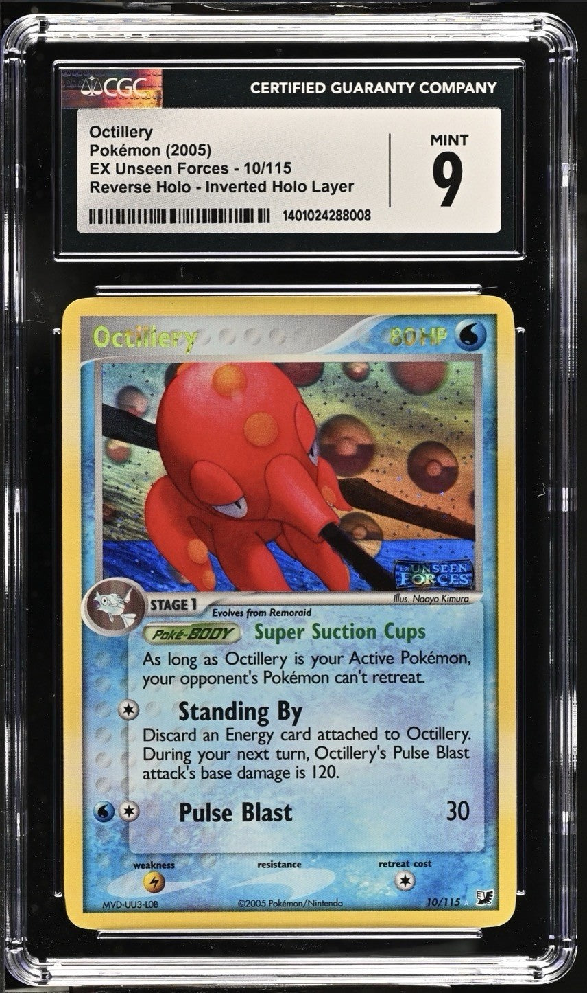 ‼️ Pokemon Octillery 10/115 Reverse Holo Inverted Holo Layer~ GRADE 9~LOW POP💨