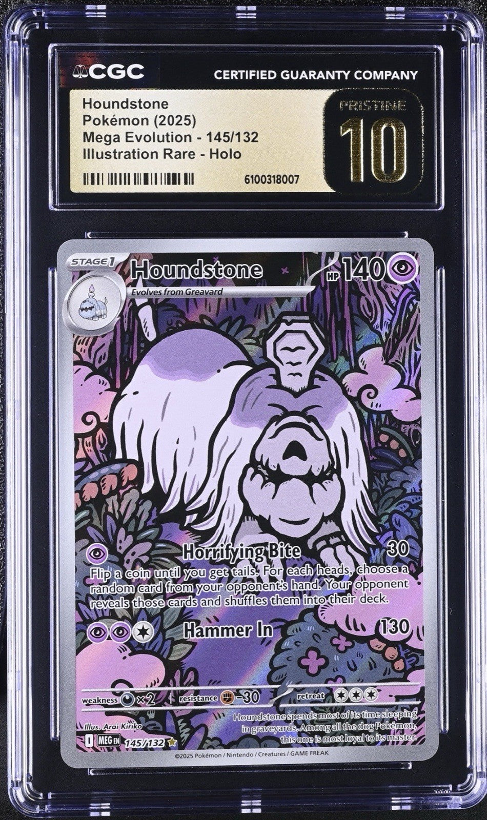 🌟Houndstone 145/132: Mega Evolution Holo GRADE 10 PRISTINE GOLD LABEL TOP POP💨