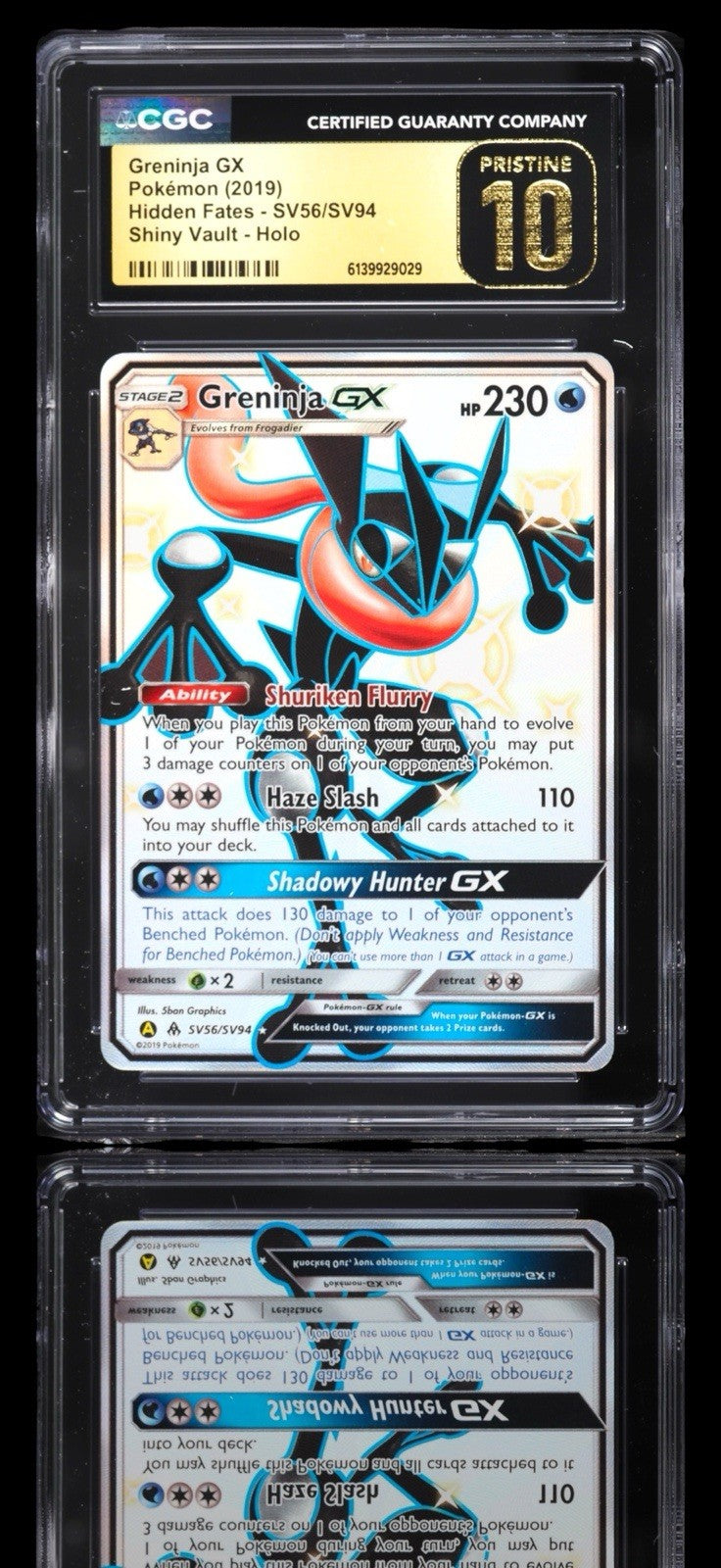 💙Greninja GX SV56 Hidden Fates Shiny Vault Holo PRISTINE 10 GOLD LABEL!💨