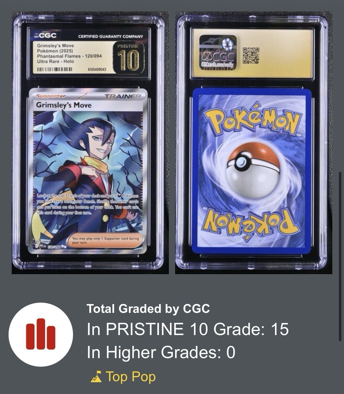 ‼️Grimsley's Move #120 Phantasmal Flames GRADE 10 PRISTINE GOLD LABEL TOP POP!💨