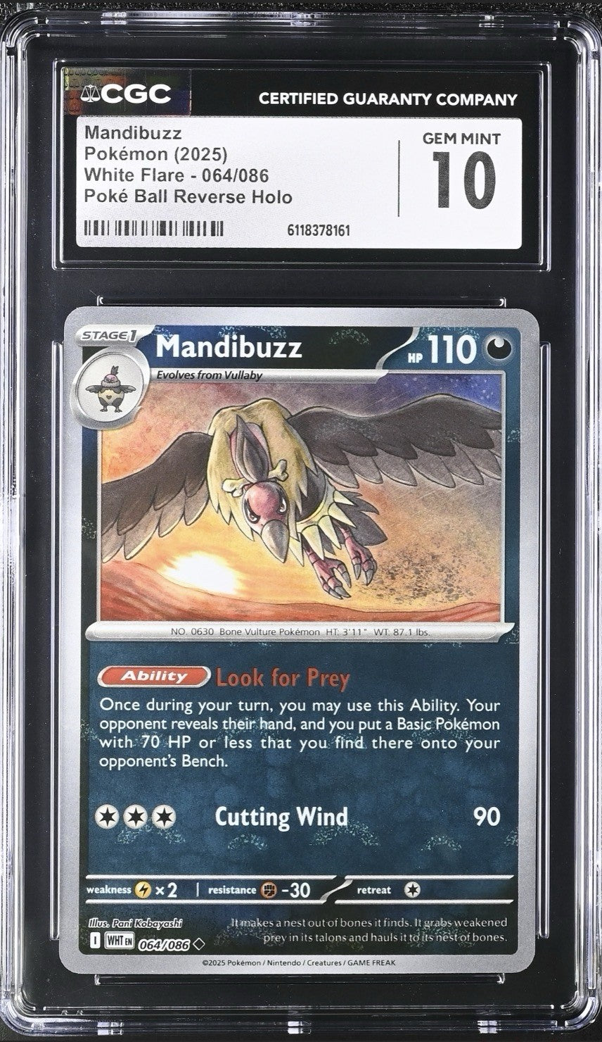 🔥 Mandibuzz Pokémon White Flare 064 PokéBall GRADE 10! FAST SHIP SHOOT OFFER💨