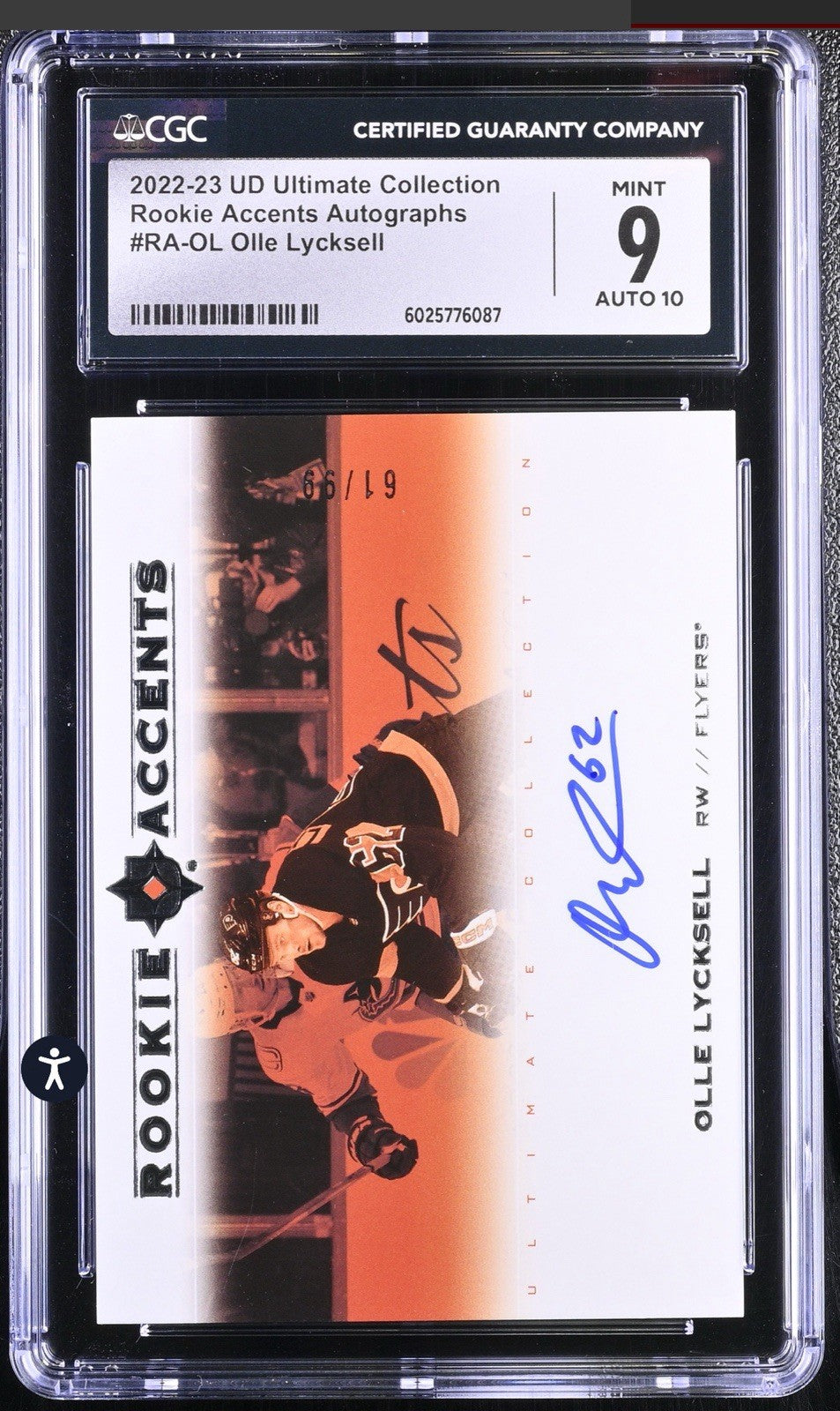 ‼️2022-23 UD Ultimate Collection Rookie Accents Autographs Olle Lycksell CGC 9💨