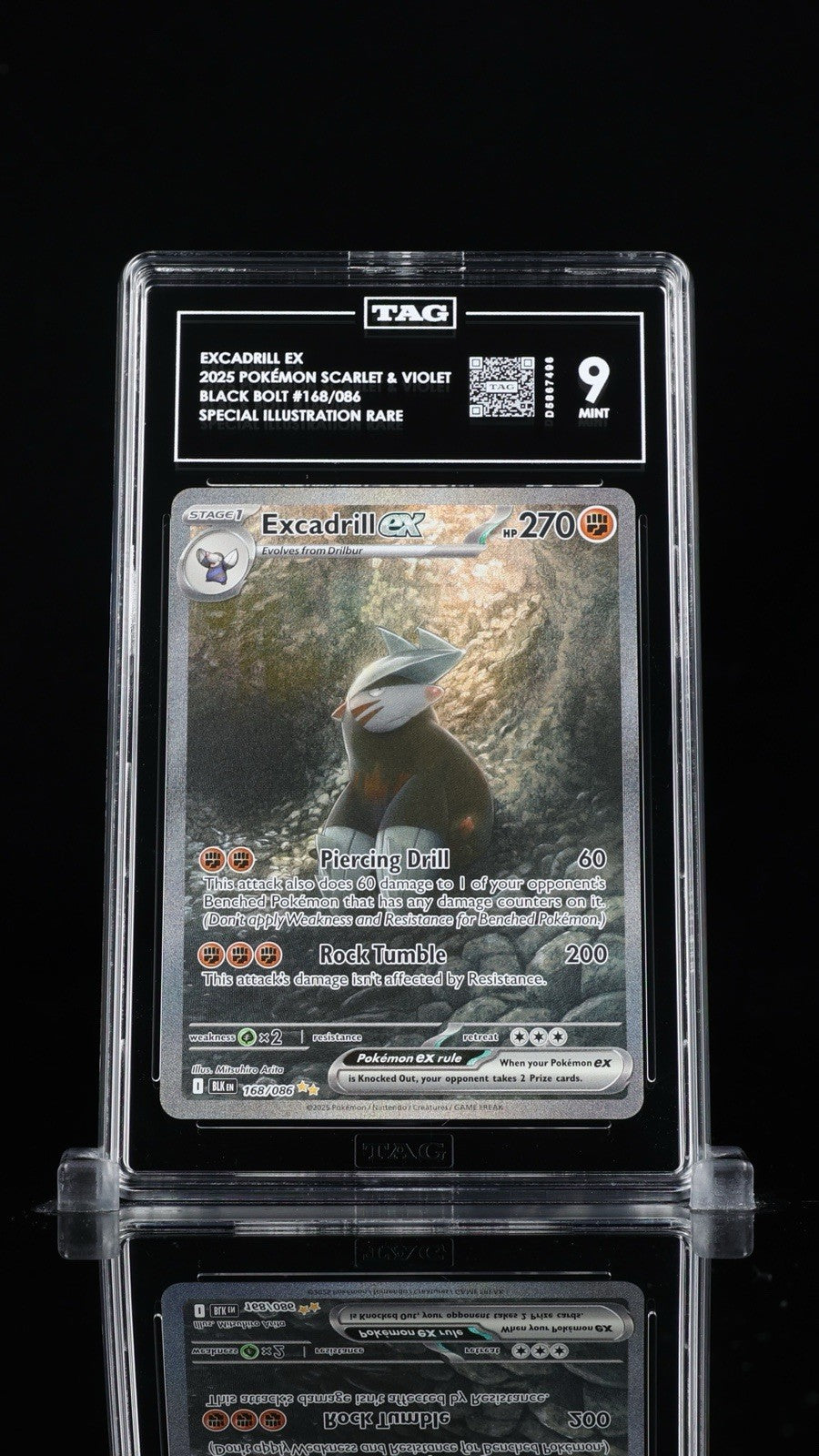 ‼️Excadrill ex 168/086: Black Bolt TAG GRADE 9! SHIPS FAST~SHOOT AN OFFER!💨