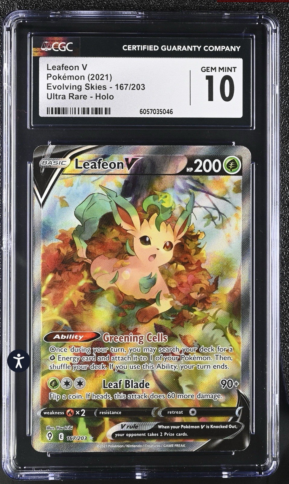 ‼️Leafeon V Pokémon (2021) Evolving Skies - 167/203 Ultra Rare~ GRADE 10💨