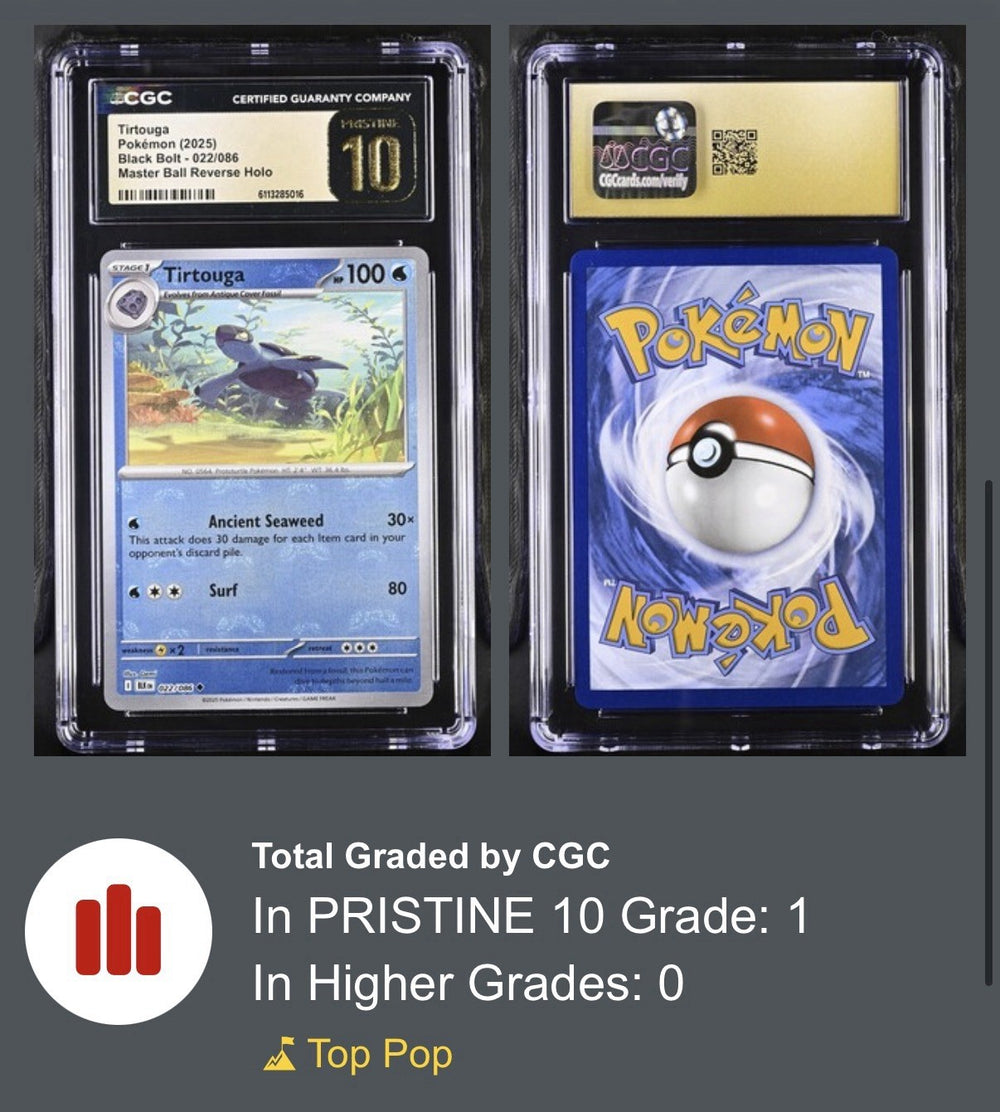 💙 Tirtouga MasterBall #022 Black Bolt GRADE 10 PRISTINE GOLD LABEL TOP POP!💨