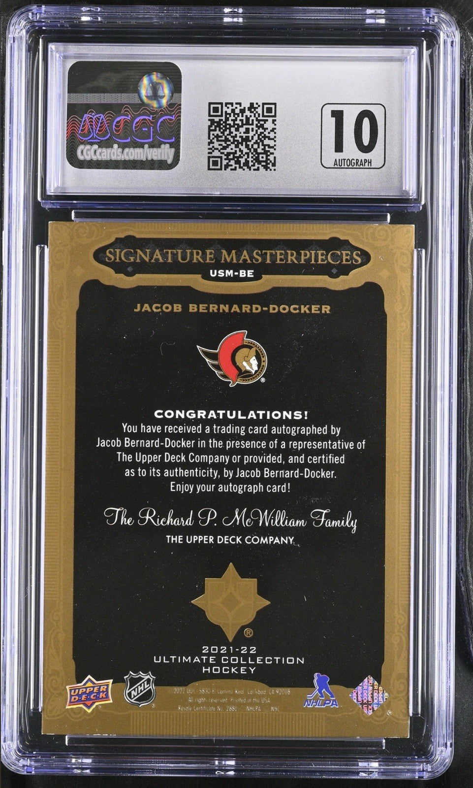 ‼️2021 Ultimate Collection Jacob Bernard-Docker Masterpiece~CGC 8~AUTO 10~POP 1