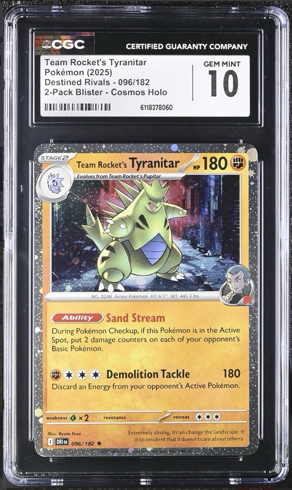 🔥Team Rocket's Tyranitar Cosmos Holo #096~ GRADE 10 SAME DAY SHIP SHOOT OFFER💨