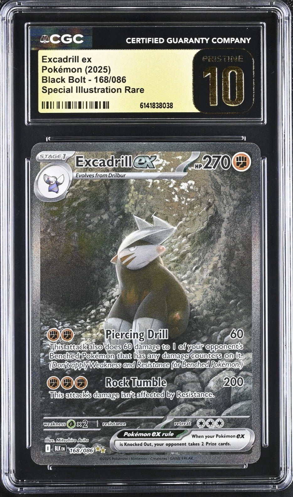 ‼️Excadrill ex Pokemon 168 Black Bolt~GRADE 10 PRISTINE GOLD LABEL LOW TOP POP💨