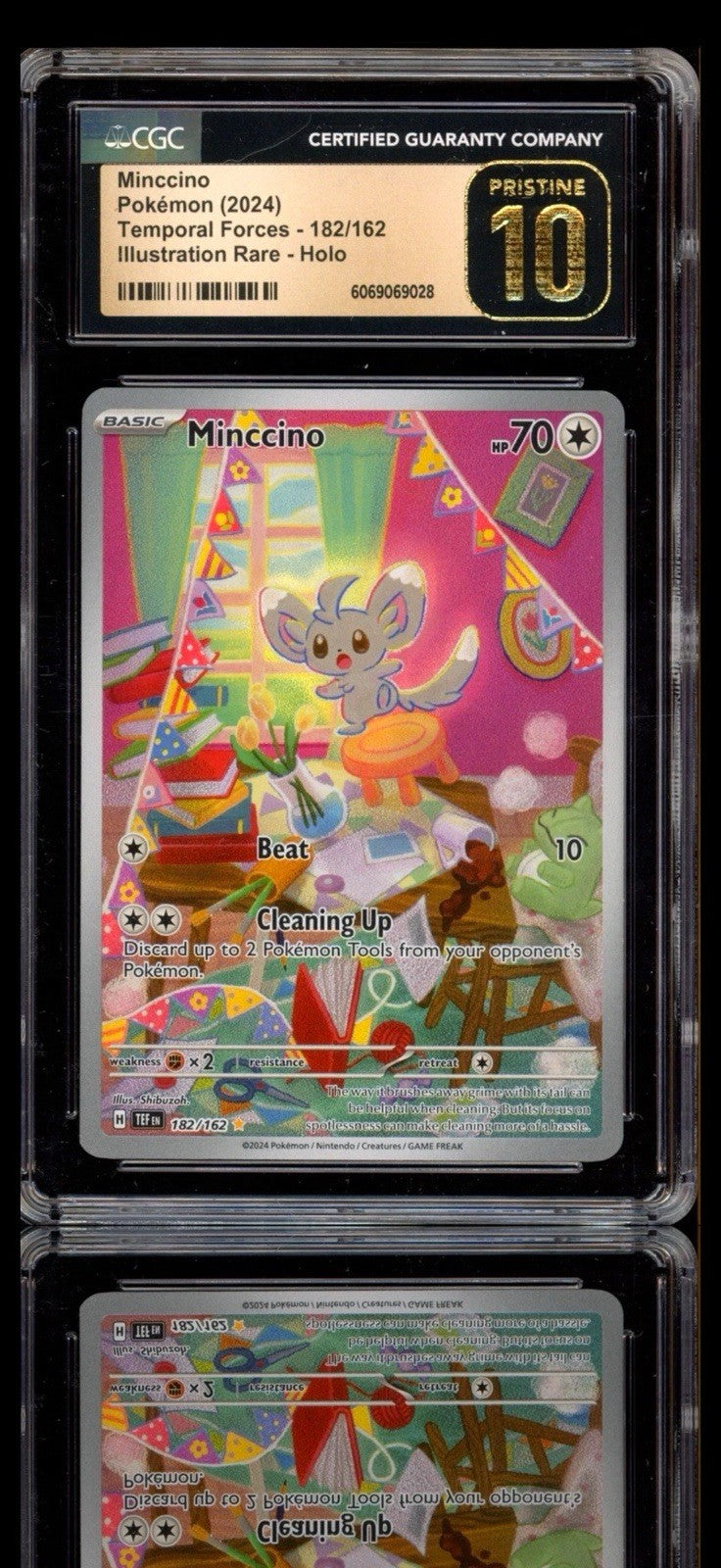 ‼️ Minccino 182/162 Temporal Forces GRADE 10 PRISTINE GOLD LABEL TOP POP 2!💨