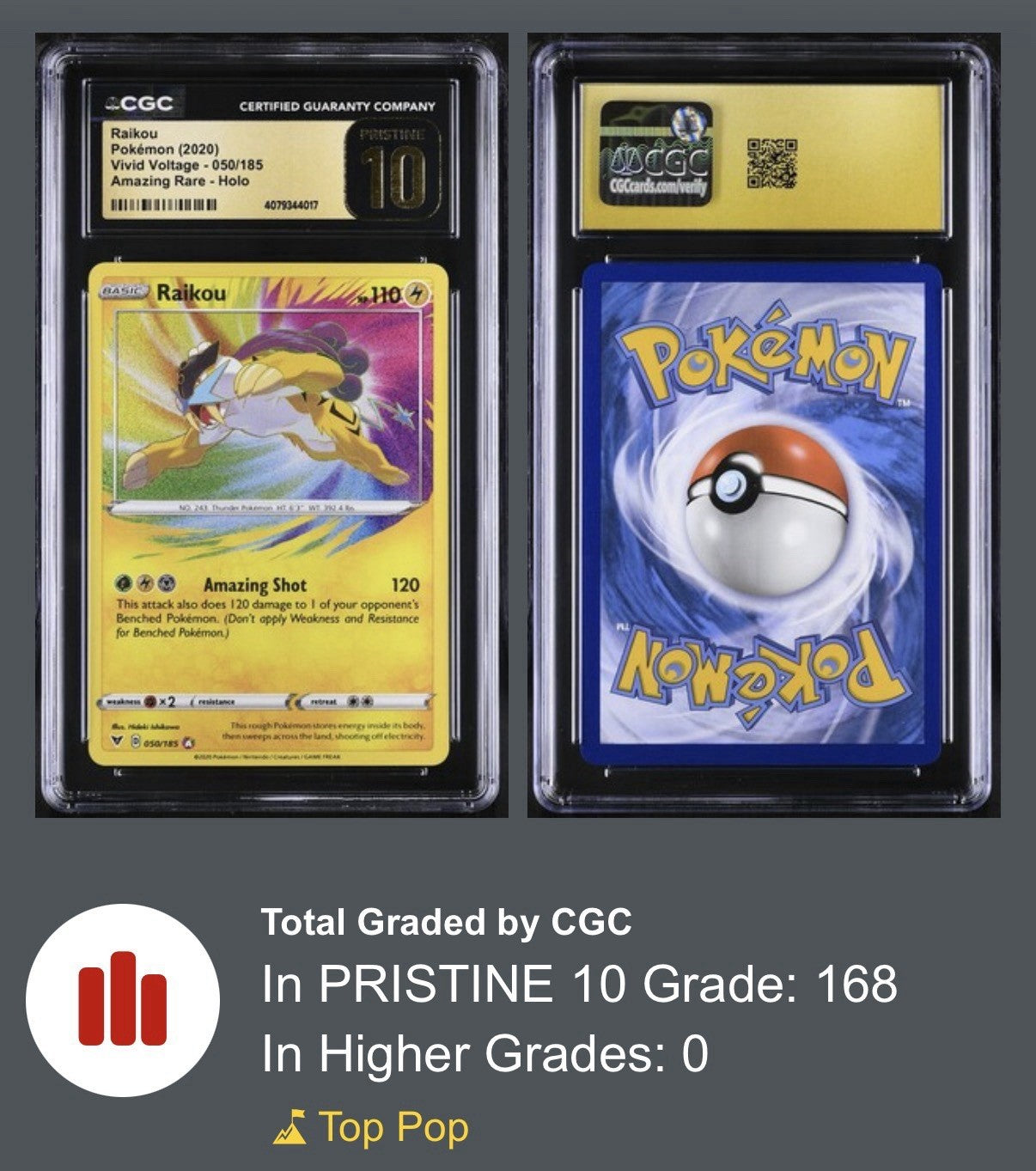 ⚠️ Raikou 050/185 Pokemon Vivid Voltage Holo~PRISTINE 10 GOLD LABEL TOP POP!💨