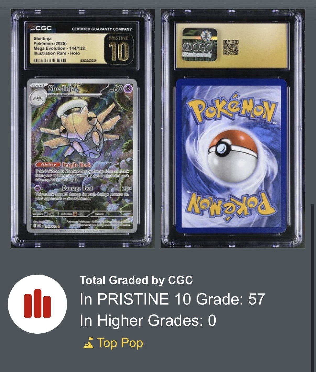 ‼️Shedinja 144/132 Mega Evolution Holo GRADE 10 PRISTINE GOLD LABEL TOP POP💨