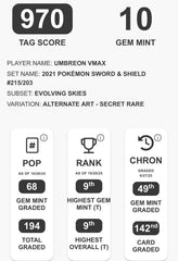 ‼️Umbreon VMAX (Alternate Art Secret) 215/203~ Evolving Skies Holo TAG 10💨