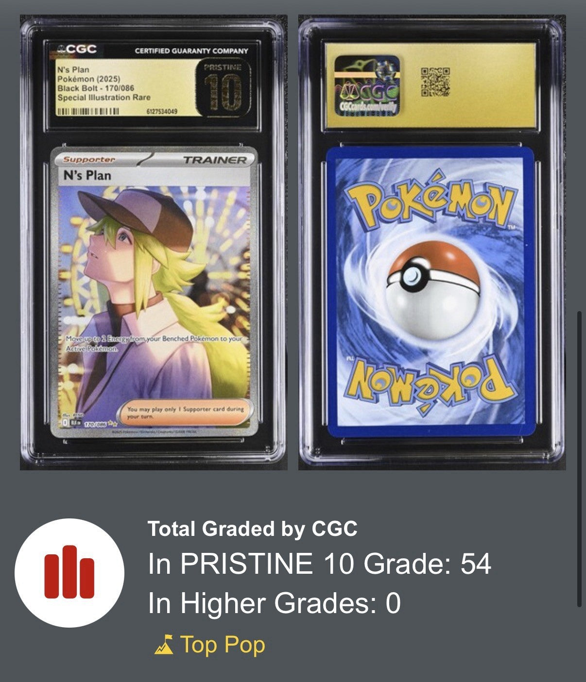 🚨 N's Plan 170/086 Pokemon Black Bolt Holo~ PRISTINE 10 GOLD LABEL TOP POP!💨
