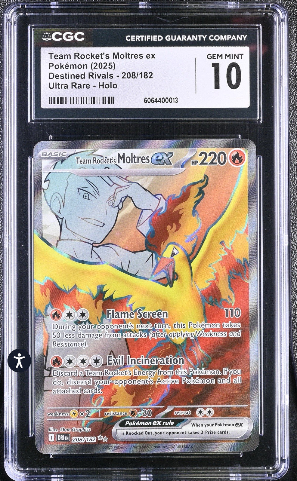 ‼️Team Rocket's Moltres ex 208/182: Destined Rivals Holo GRADE 10~FAST SHIP!💨