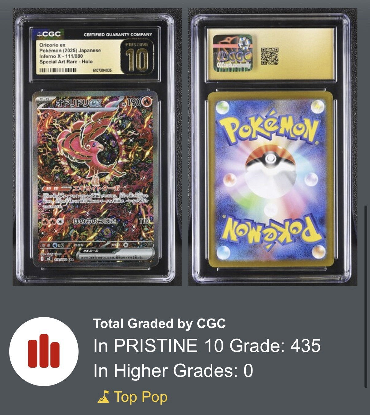 ‼️Oricorio ex #111 Pokemon Inferno X Holo~ GRADE 10 PRISTINE GOLD LABEL TOP POP