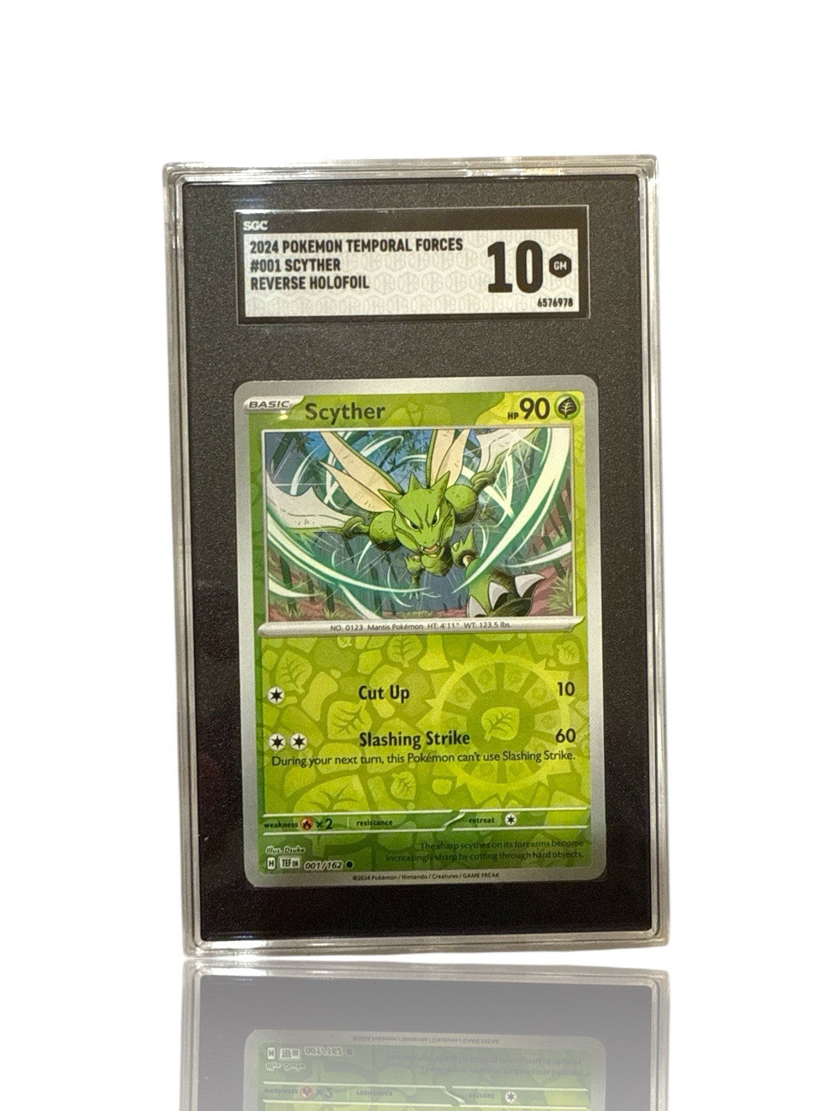 ‼️Pokemon Scyther 001/162: Temporal Forces Reverse Holo GRADE 10~ SHOOT OFFER!💨